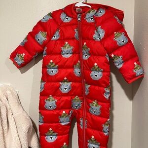 Red Bear Print Kids Snow Suit